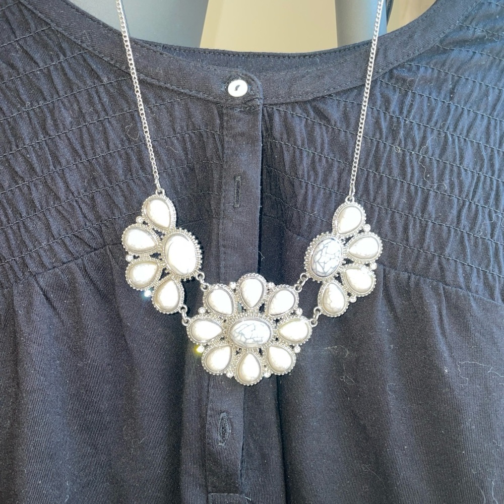 Vintage Statement Necklace- Silver and quartz